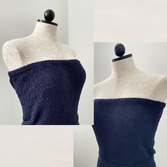 FP Beach Free People Claire One-Piece Pants Jumpsuit Navy Blue Terry Cloth Knit - Picture 8 of 8